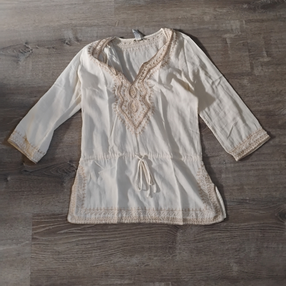 Lucky Brand White Embroidered Boho Tunic Top - XS